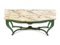 A Louis XV Style Green-Painted Marble-Top Console Table