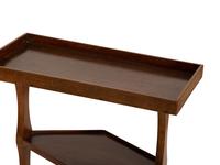 A Three Tier Walnut Serving Stand and a Louis XV Style Marble Top Parquetry Side Table