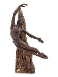 A Cast-Bronze and Wood Figure of a Male Dancer