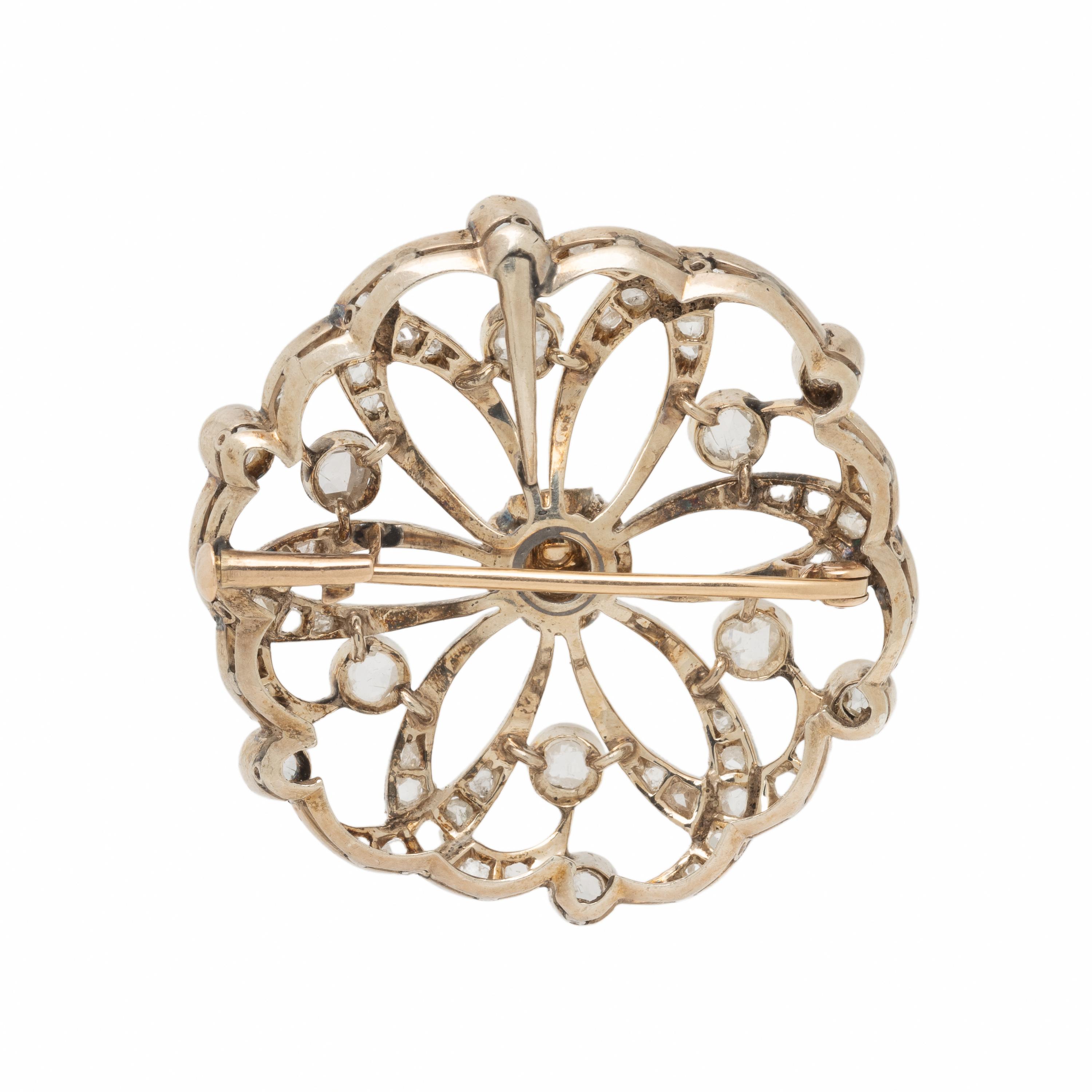 Diamond and Low-Karat Gold Brooch