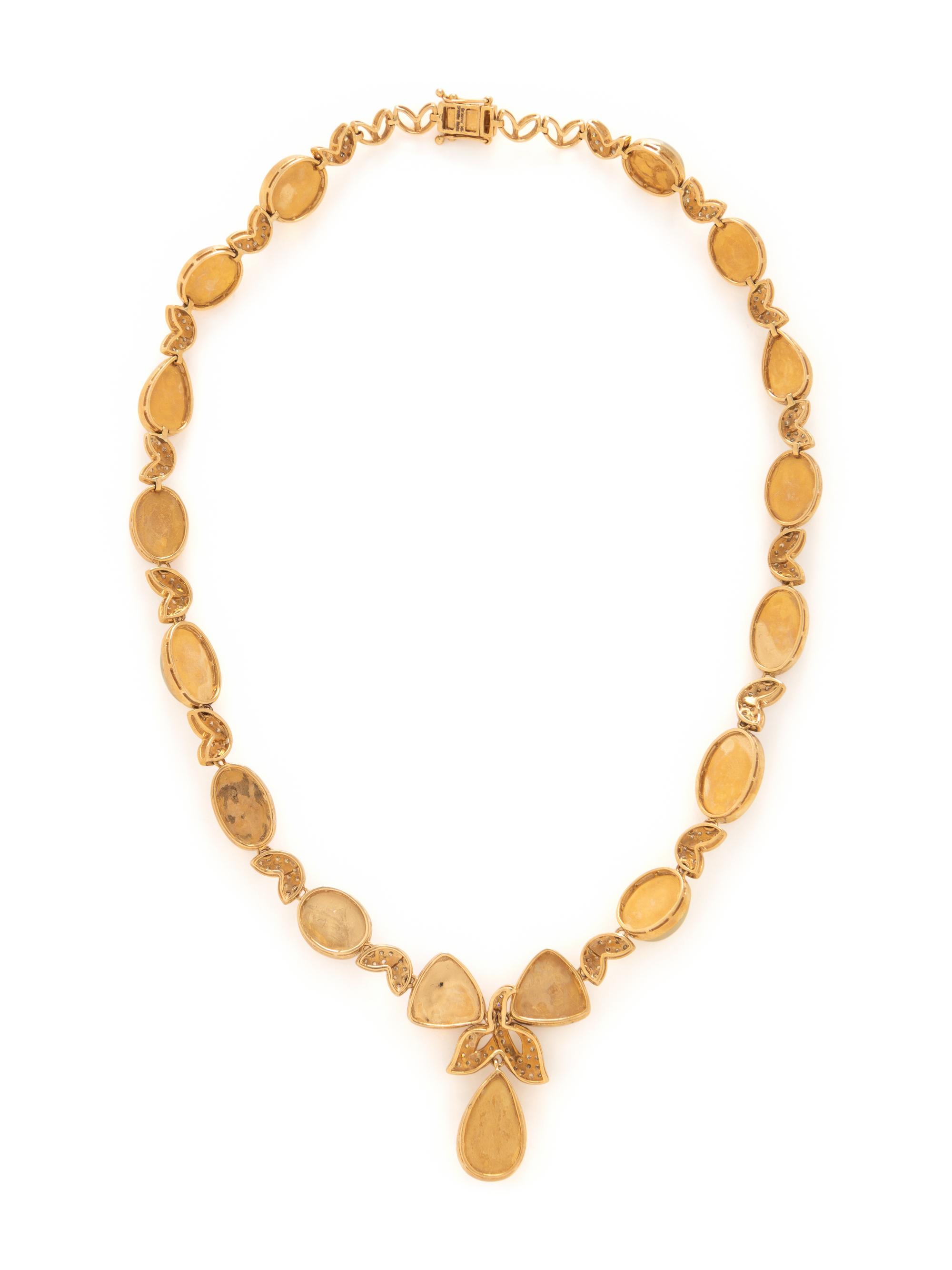 YELLOW GOLD, OPAL, AND DIAMOND NECKLACE