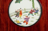 A Set of Four Chinese Famille Rose Porcelain Inset Hardwood Wall Panels