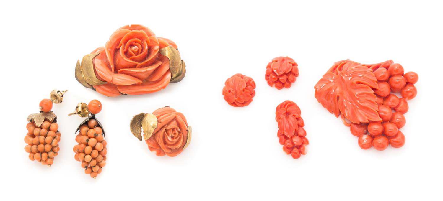 A Collection of Carved Coral Jewelry, 41.90 dwts.
