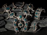 Navajo Matching Squash Blossom, Cuff Bracelet, Ring, and Necklace