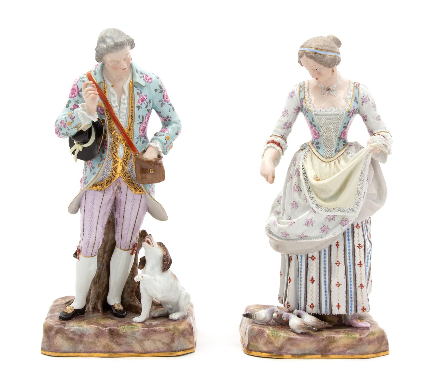 A Pair of Meissen Porcelain Figures Height 10 inches. — 19TH CENTURY