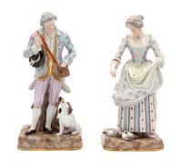 A Pair of Meissen Porcelain Figures Height 10 inches. — 19TH CENTURY