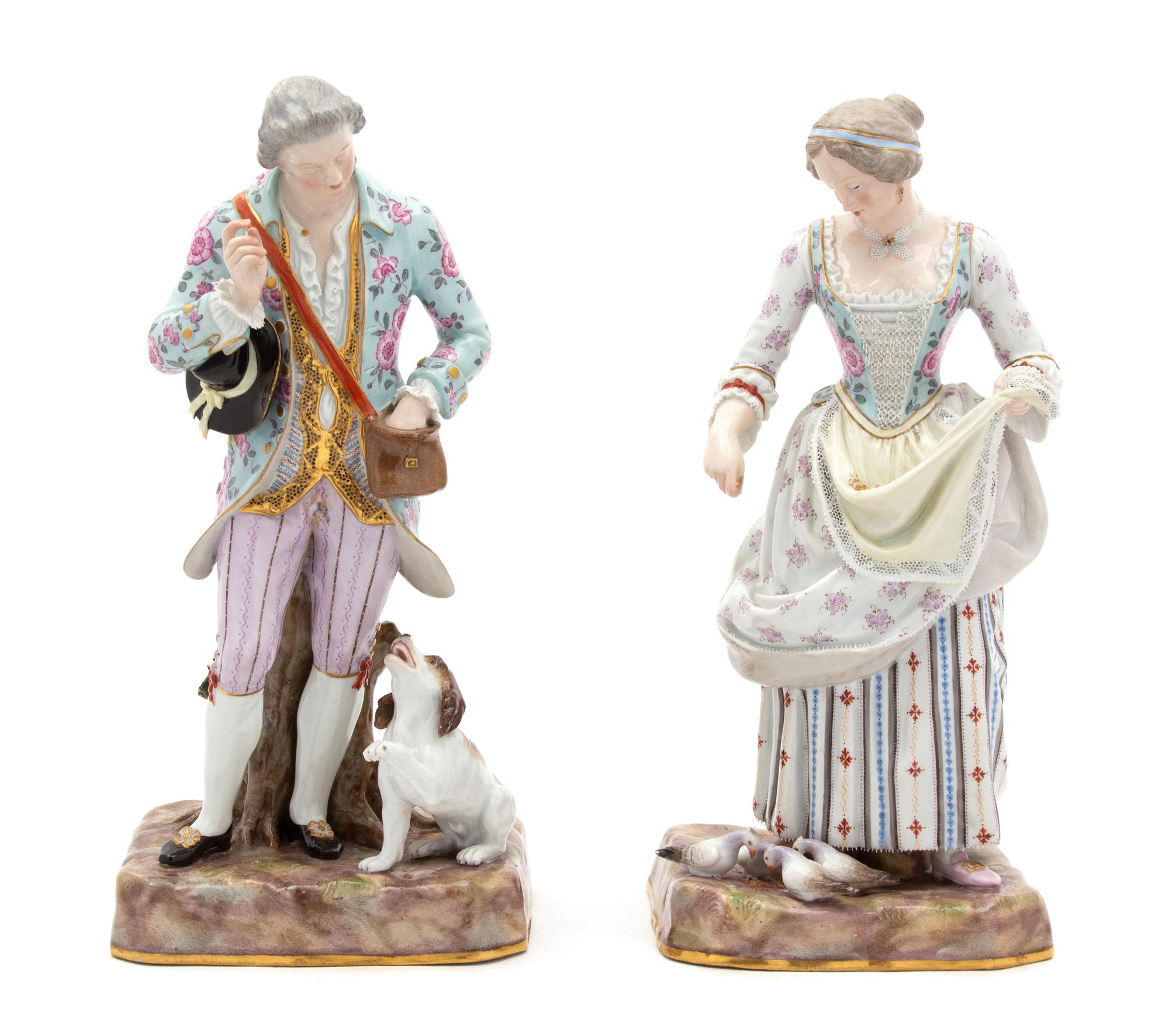 A Pair of Meissen Porcelain Figures Height 10 inches. — 19TH CENTURY