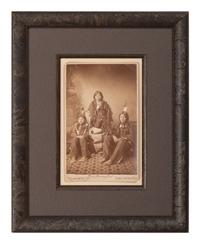 CHOATE, John N. (1848-1902), photographer. Boudoir card featuring a trio of Santee Sioux students of Carlisle Indian School, identified on mount as Henry Standing Bear, Wounded Yellow Robe, and Timber Yellow Robe. Carlisle, PA, ca 1883.