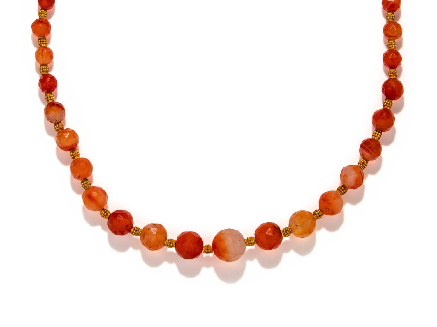 A Sasanian Carnelian and Gold Bead Necklace
