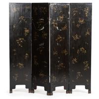 A Chinese Export Red Lacquer Four Panel Floor Screen