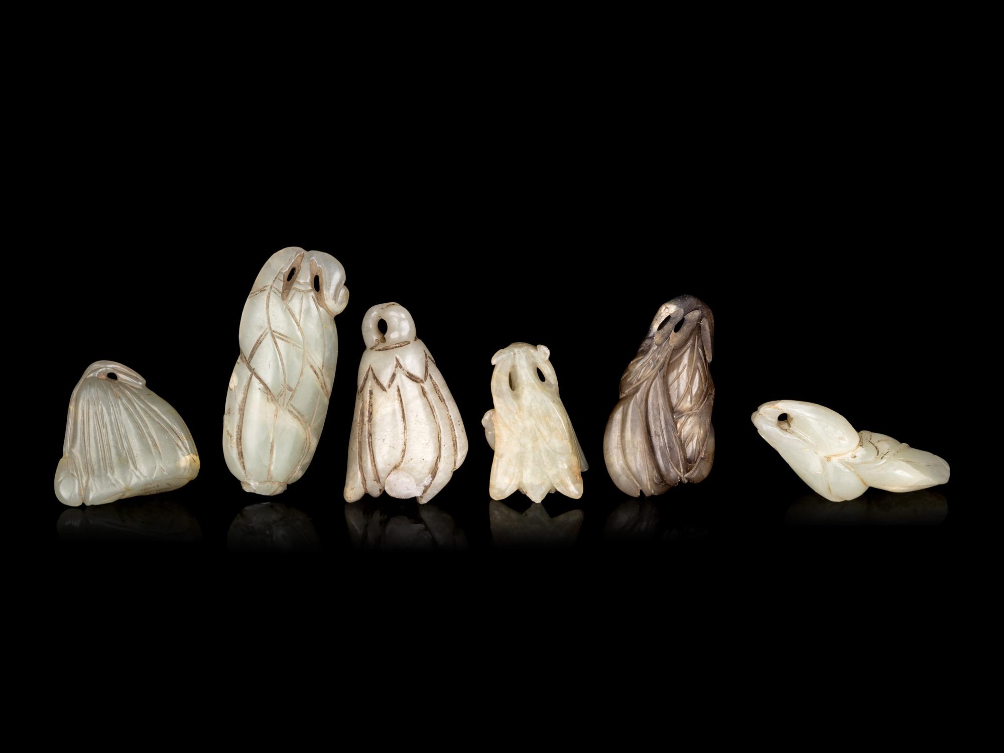 Six Chinese Celadon Jade Carvings of Buddha's Hand Citron