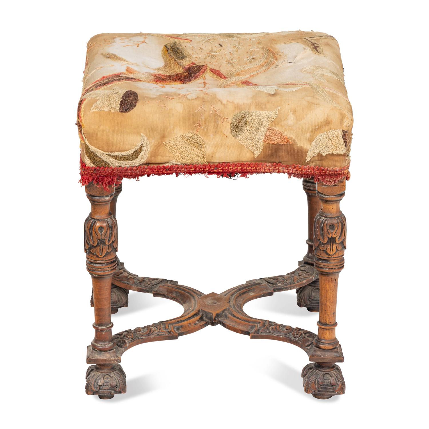 A Continental Carved Walnut Stool