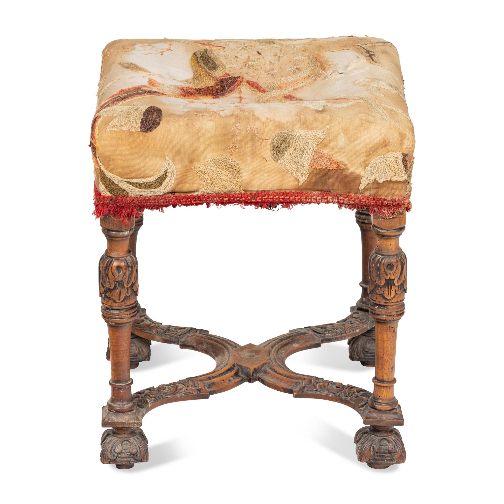 A Continental Carved Walnut Stool