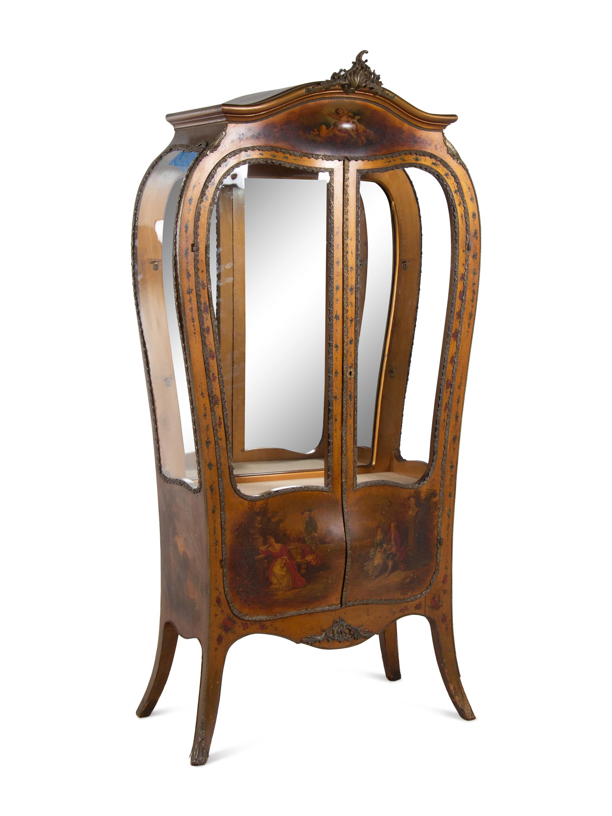 A Louis XV Style Gilt Bronze Mounted Vernis Martin Vitrine Cabinet