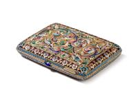 A Russian Shaded Enamel Silver-Gilt Cigarette Case