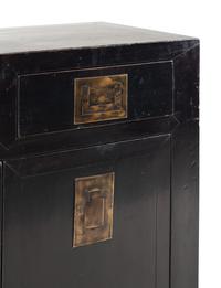 A Chinese Style Black Lacquered and Brass Mounted Console Cabinet