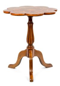 An English Mahogany and Oyster-Veneered Occasional Table Height 26 3/4 x diameter 22 1/4 inches. — 20TH CENTURY
