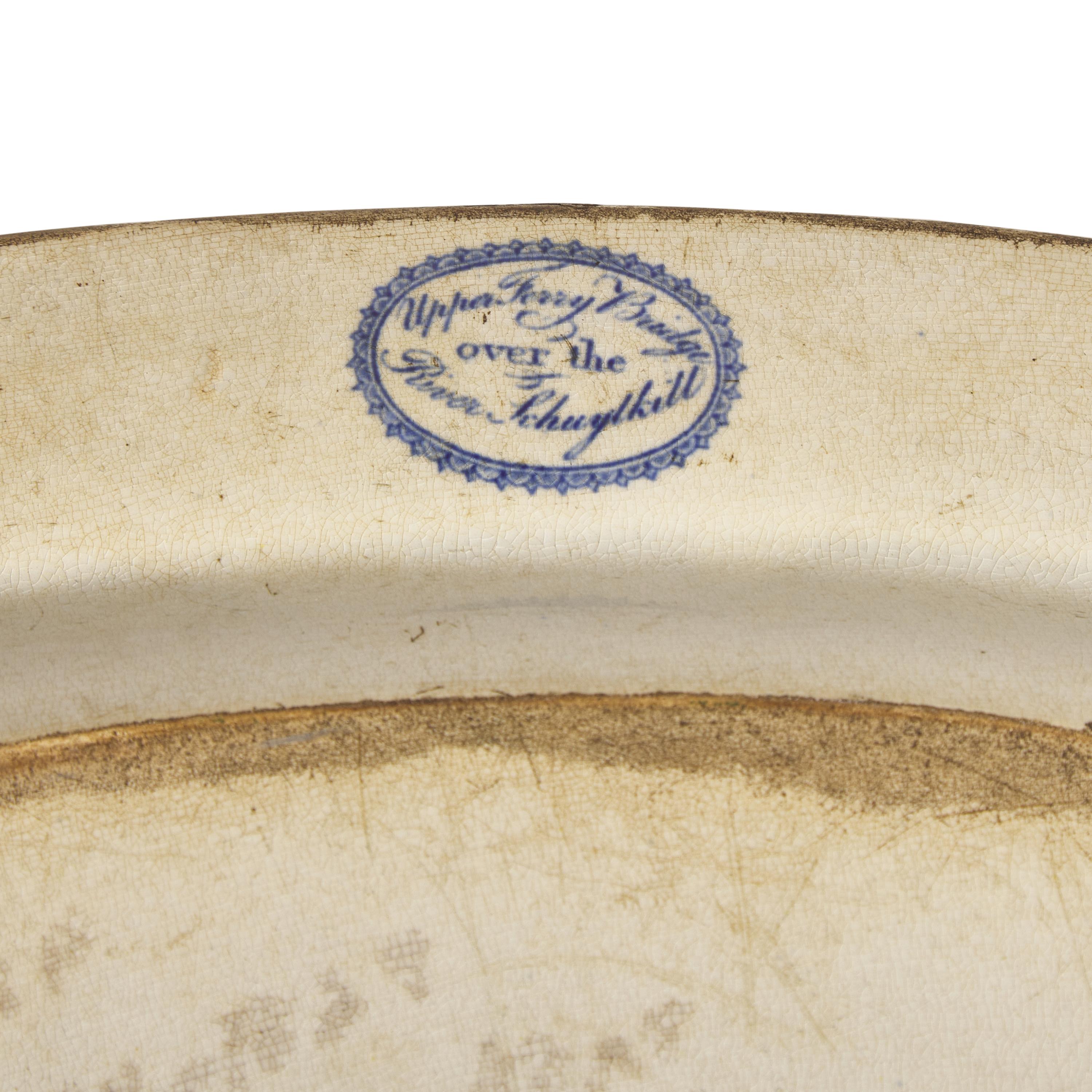 A Group of Staffordshire Historical Blue Upper Ferry Bridge Over the River Schuylkill River Transferware, Joseph Stubbs, Burslem, 1790-1829
