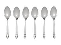 A Set of Six Georg Jensen Acorn Silver Dessert Spoons