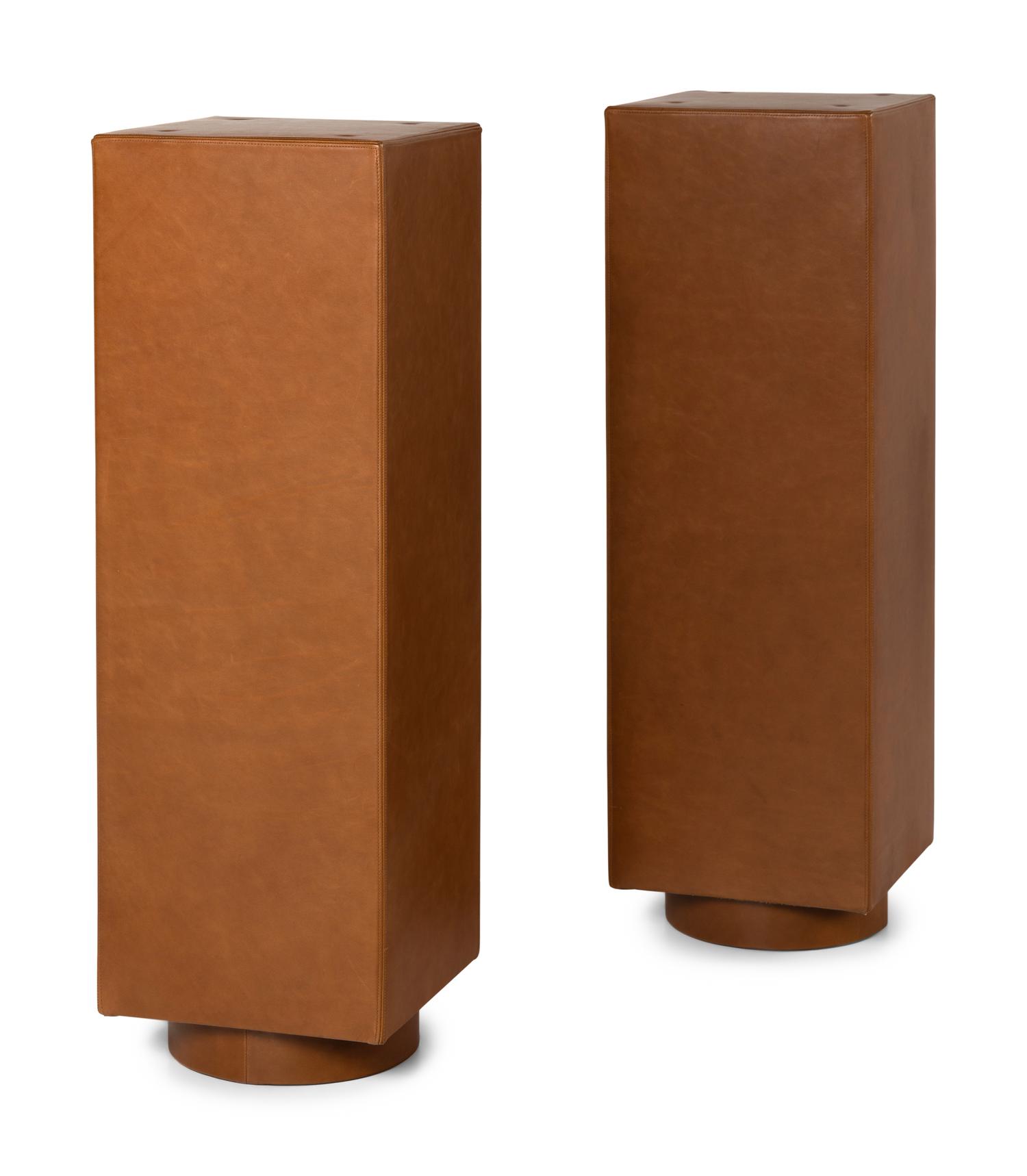 A Pair of Custom Leather-Veneered Pedestals
