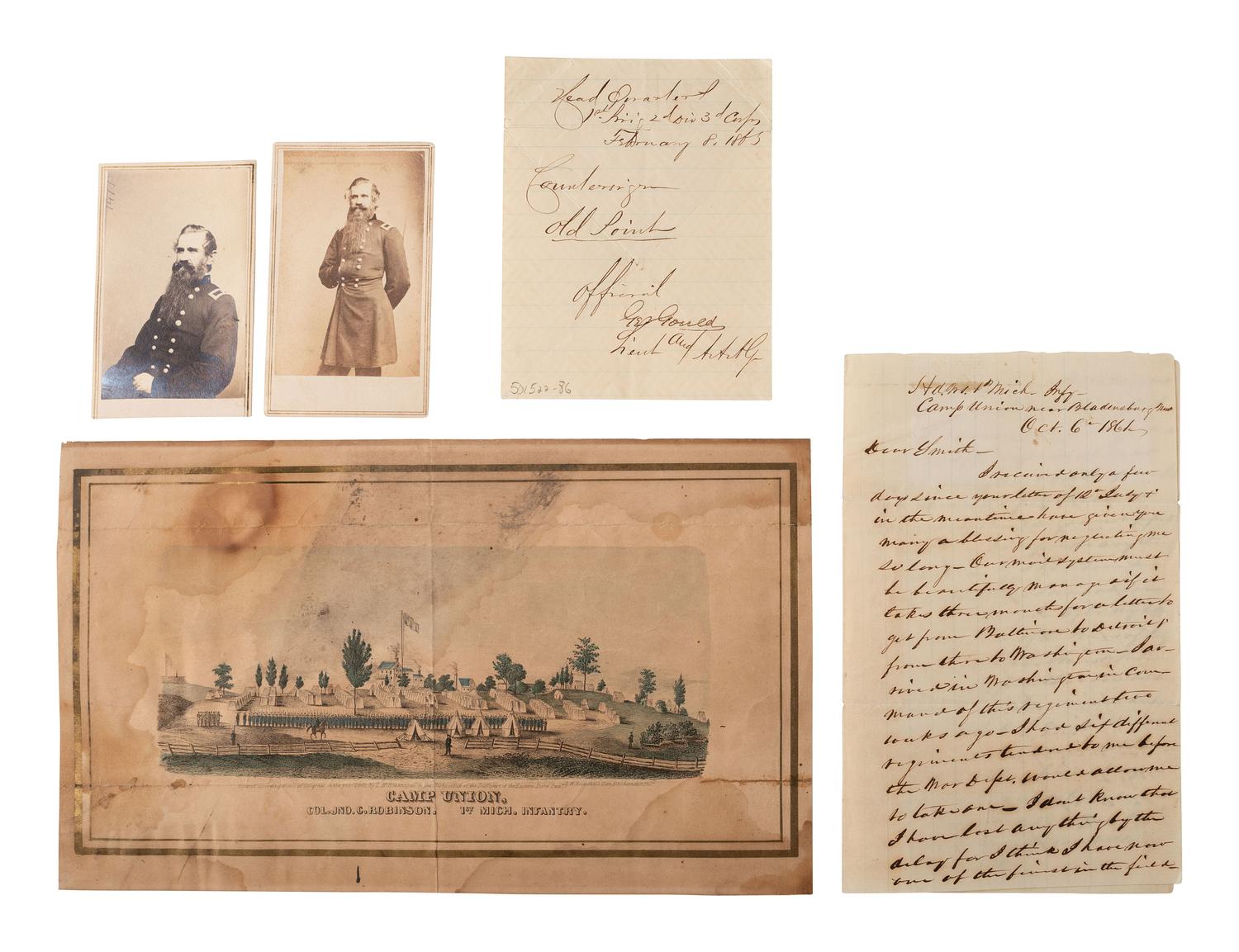 [CIVIL WAR]. Extensive collection of photographs, correspondence, ribbons, and medals associated with the life, service, and political career of Brigadier General John Cleveland Robinson, including his Colt revolver.