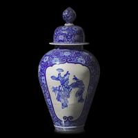 A Large Japanese Blue and White Porcelain Jar and Cover, Meiji Period