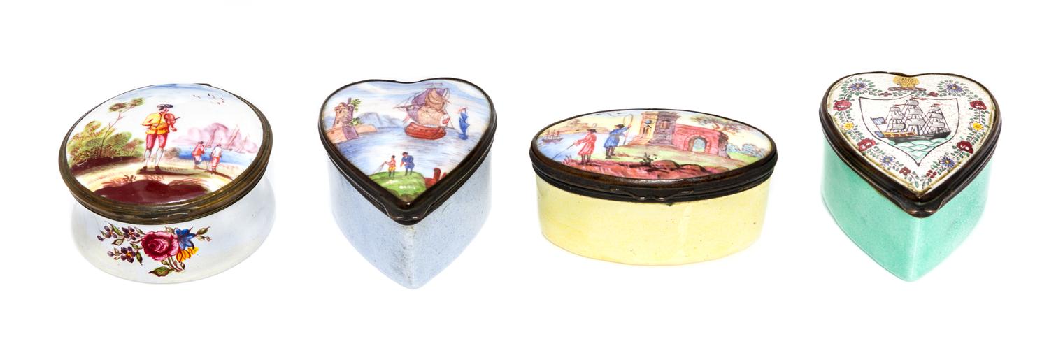 A Group of Four South Staffordshire Enamel Boxes Width of widest 2 3/8 inches. — 18TH/19TH CENTURY