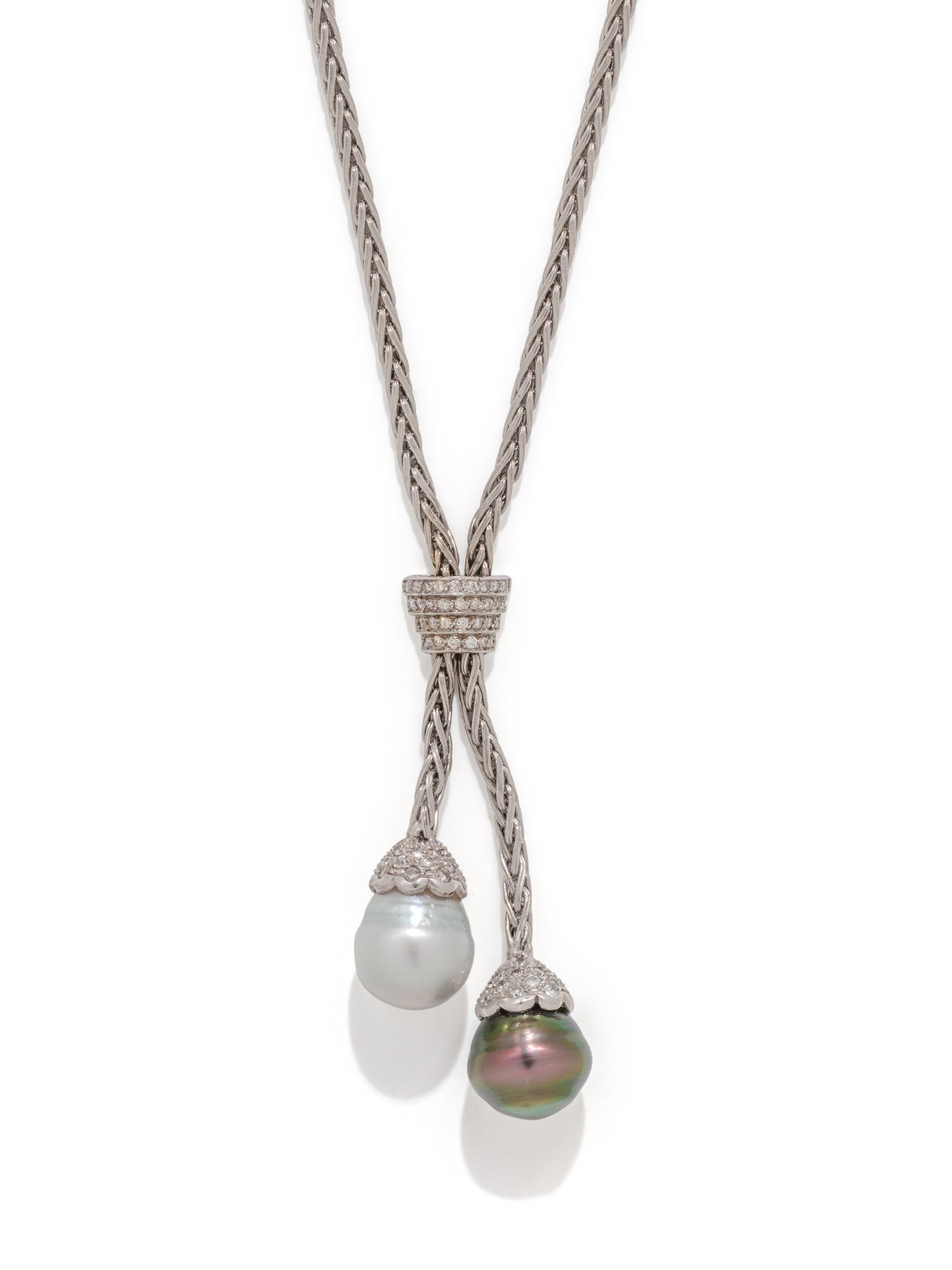 WHITE GOLD, DIAMOND AND CULTURED PEARL NECKLACE
