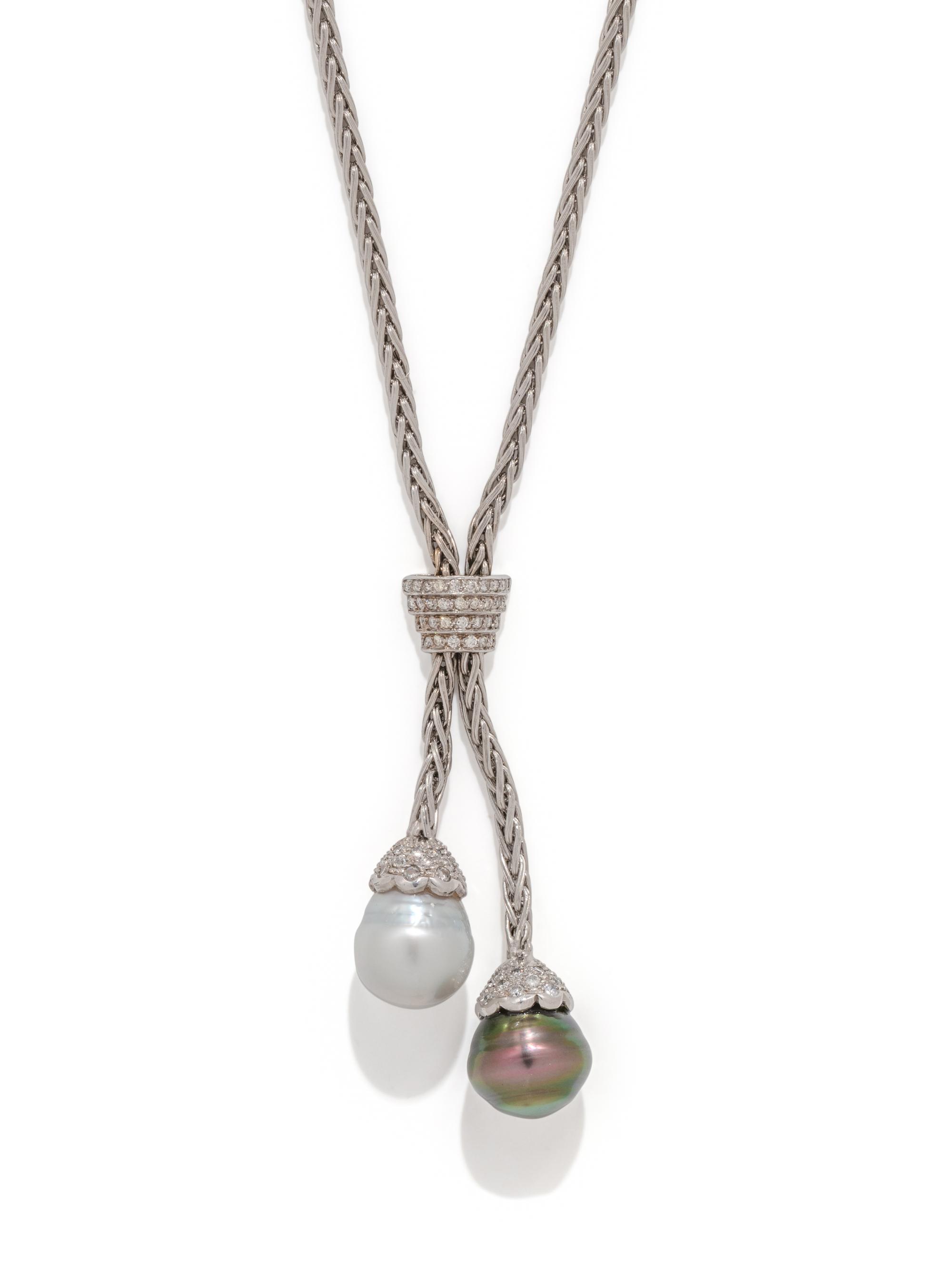 WHITE GOLD, DIAMOND AND CULTURED PEARL NECKLACE