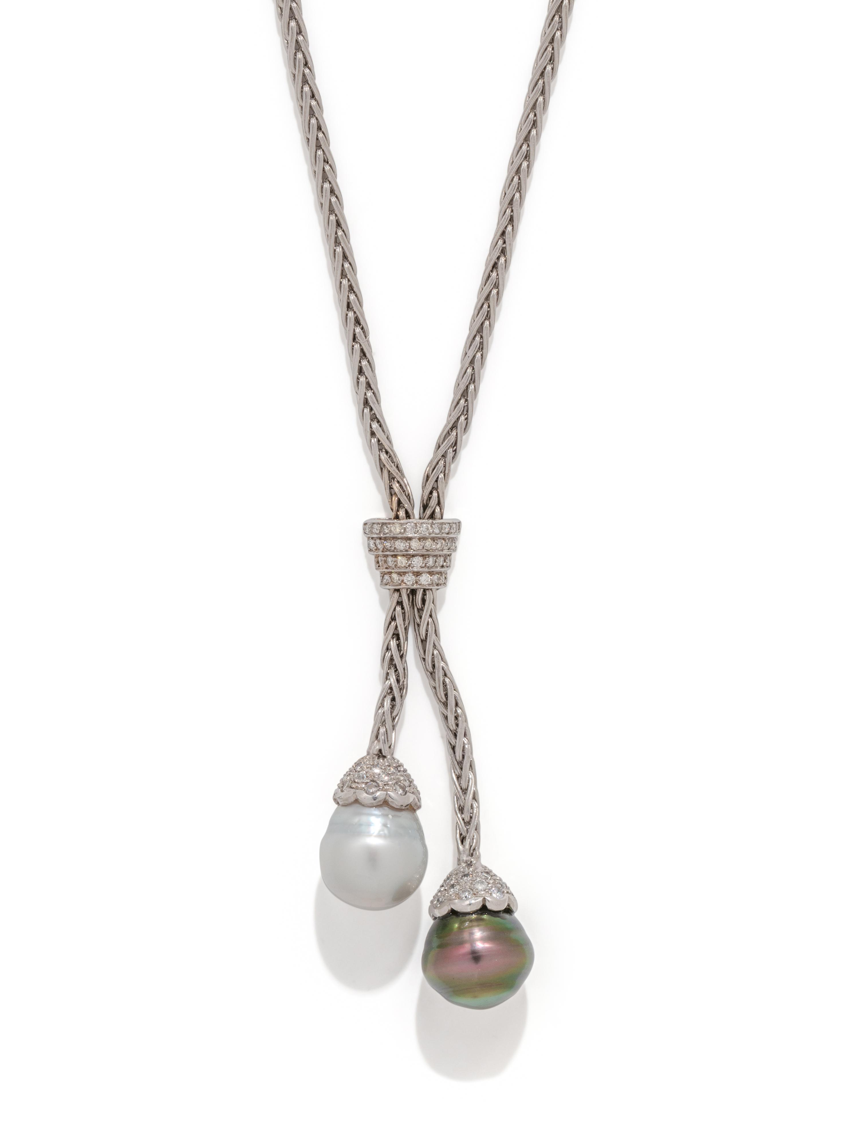 WHITE GOLD, DIAMOND AND CULTURED PEARL NECKLACE