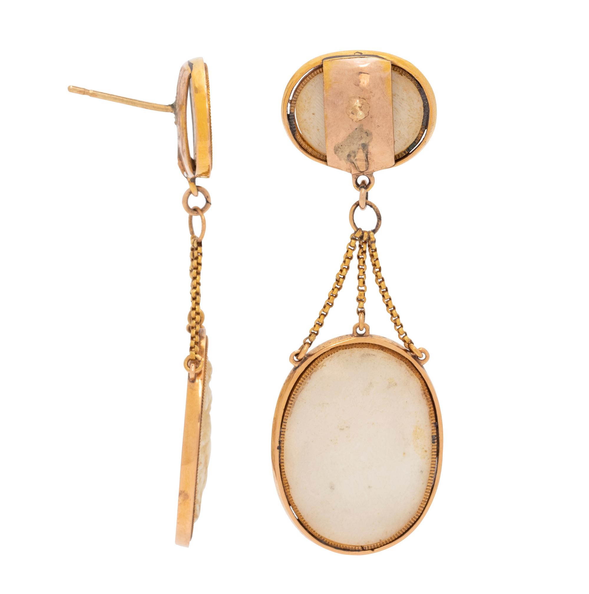 ANTIQUE, CAMEO DROP EARRINGS