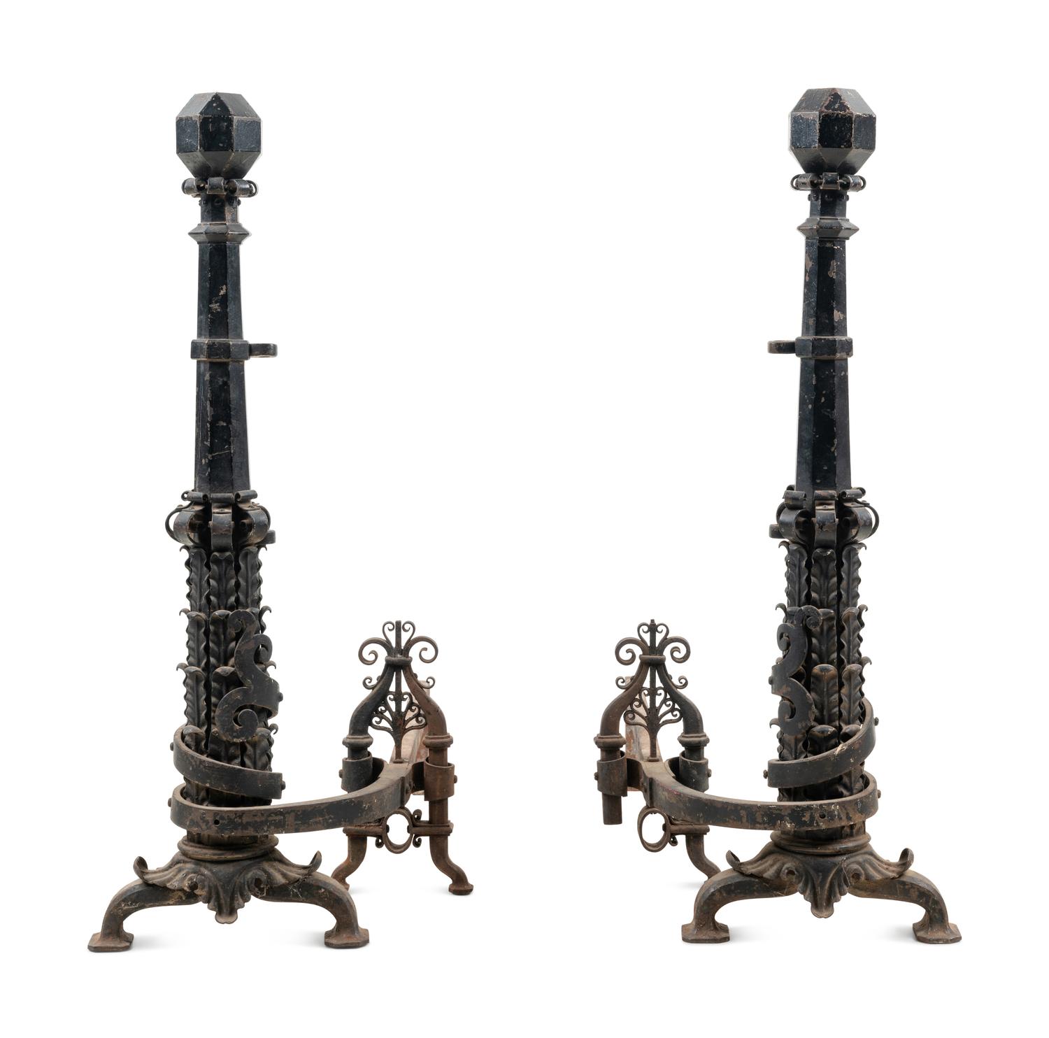 A Pair of Continental Iron Andirons