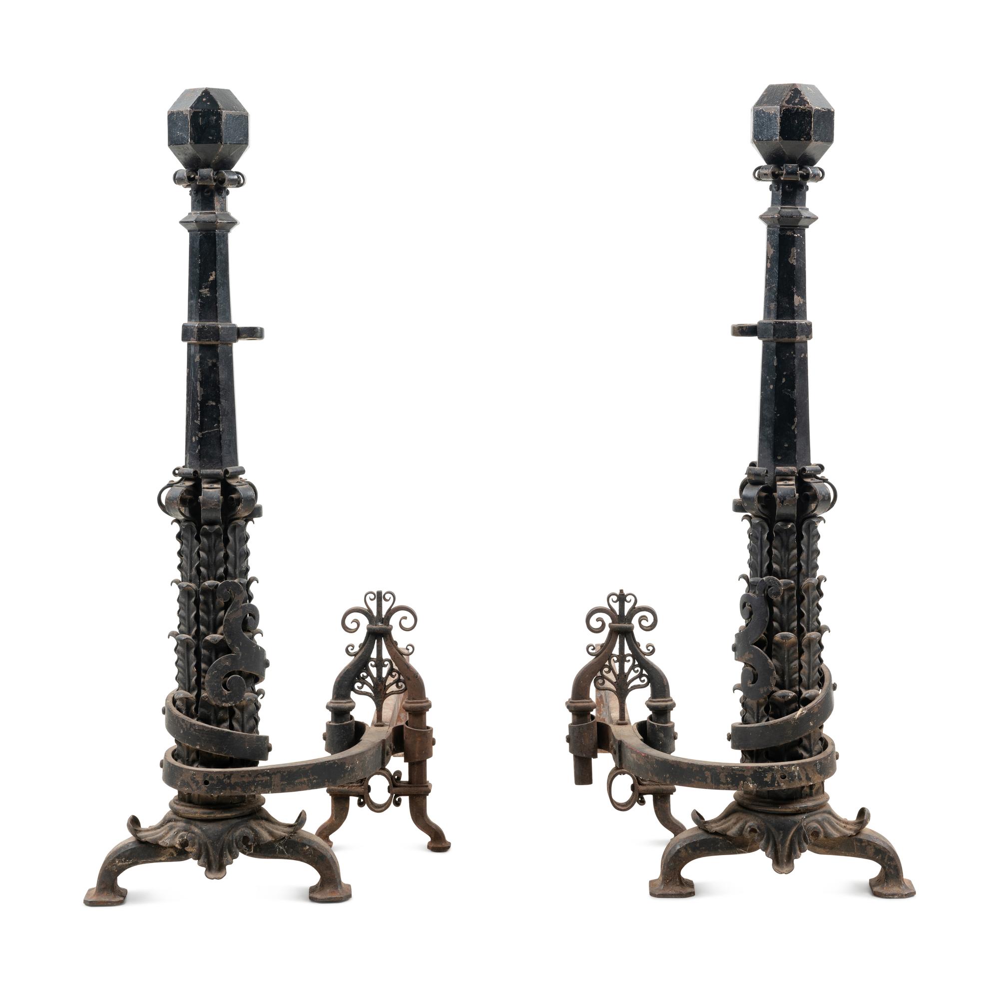 A Pair of Continental Iron Andirons