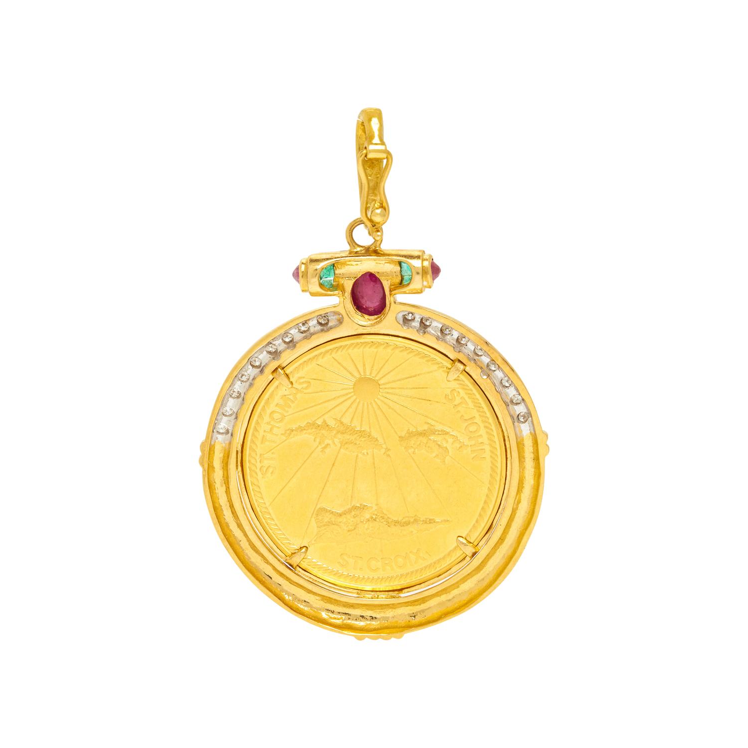 YELLOW GOLD OMEGA NECKCHAIN WITH COIN PENDANT