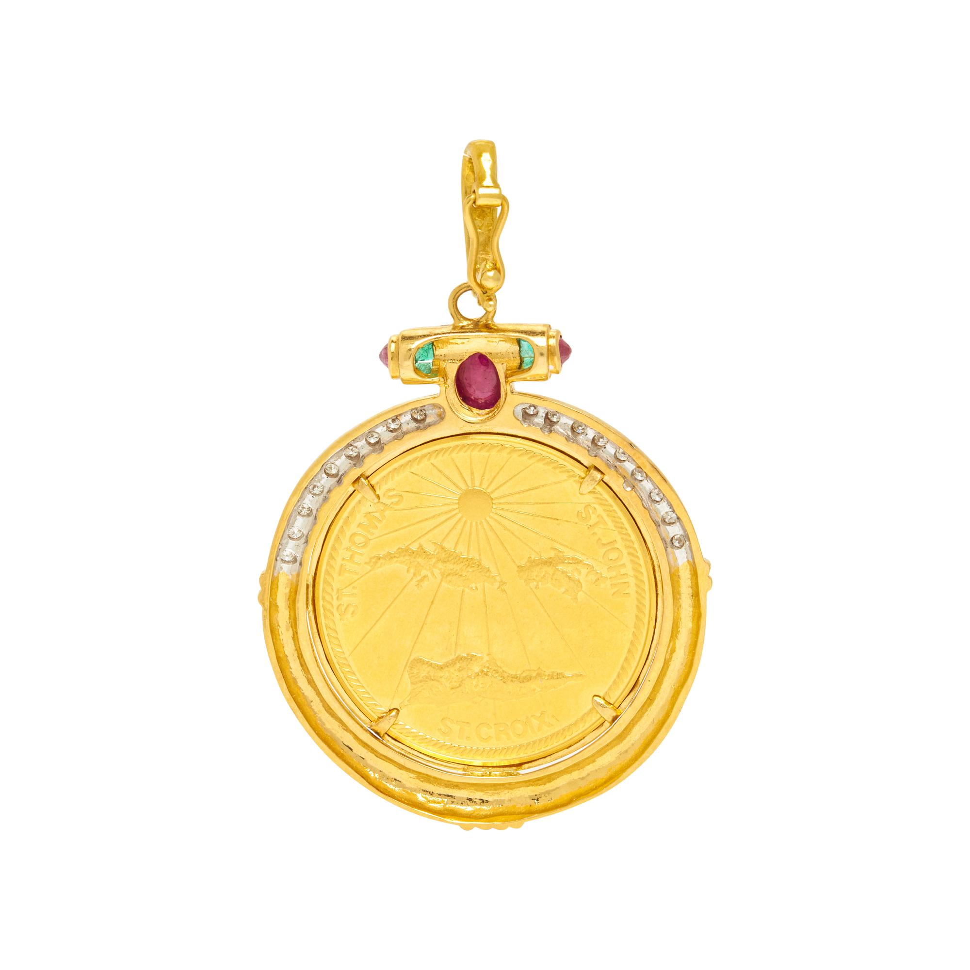 YELLOW GOLD OMEGA NECKCHAIN WITH COIN PENDANT
