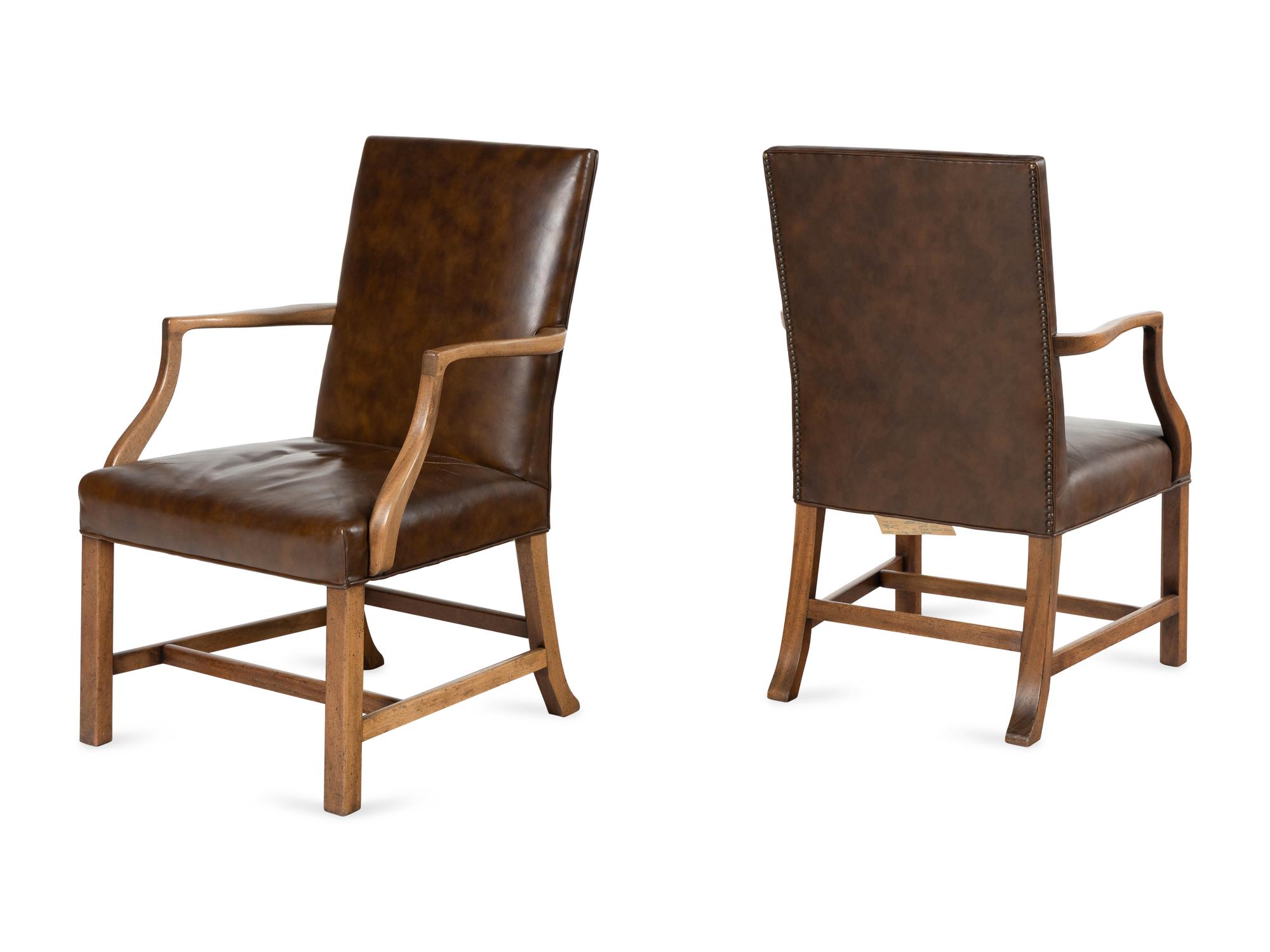 A Pair of George III Style Mahogany Library Chairs