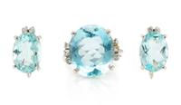 An 18 Karat White Gold, Aquamarine and Diamond Demi Parure, 7.50 dwts.