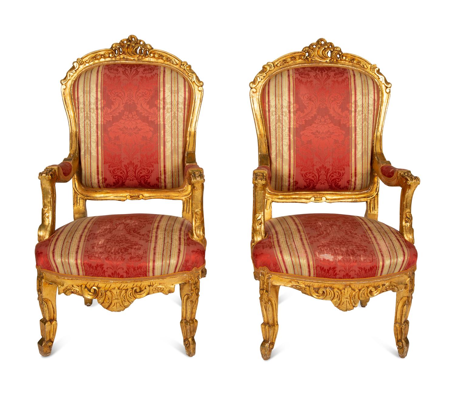 A Pair of Louis XVI Style Giltwood Fauteuils