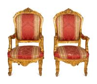 A Pair of Louis XVI Style Giltwood Fauteuils