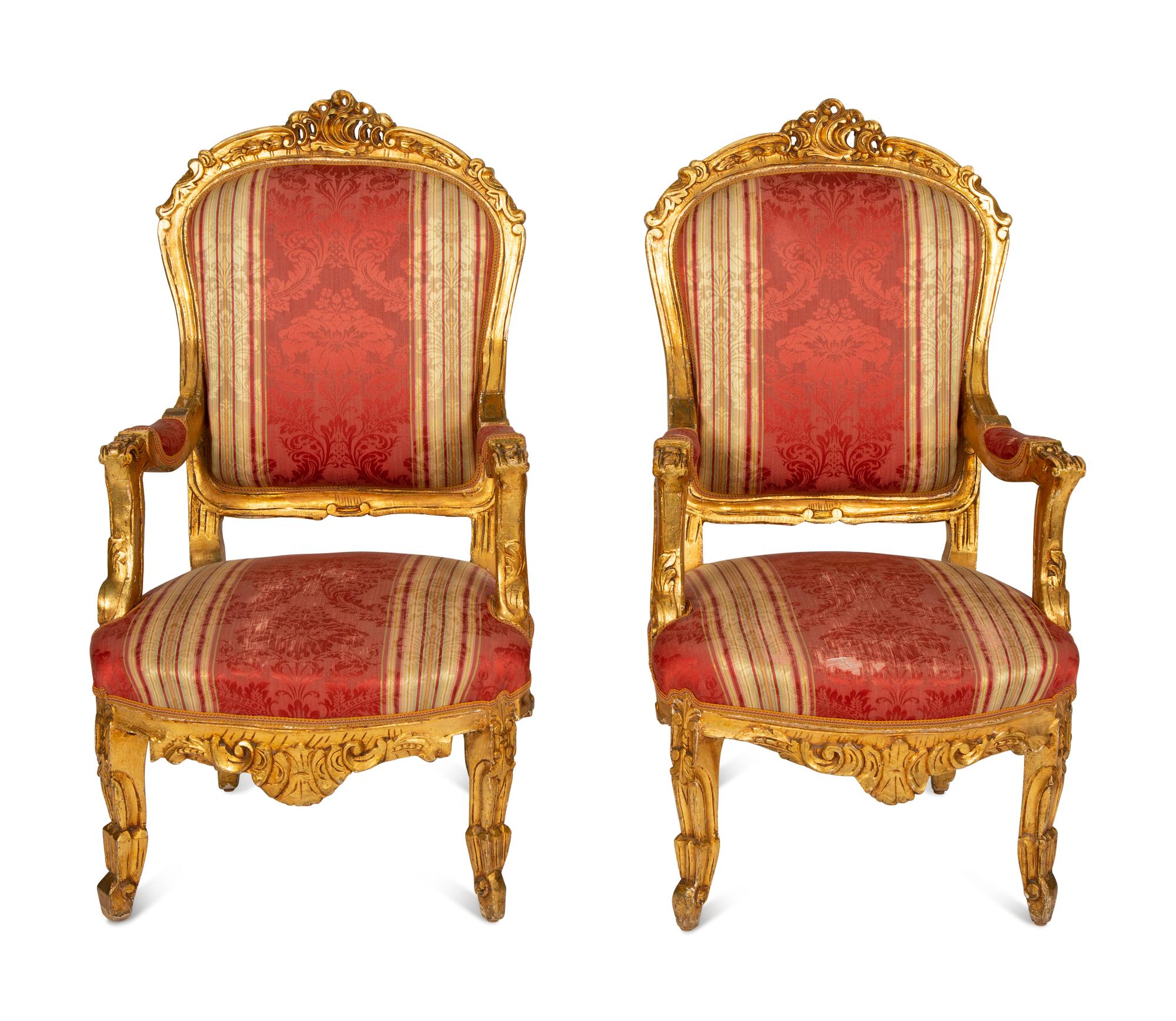 A Pair of Louis XVI Style Giltwood Fauteuils