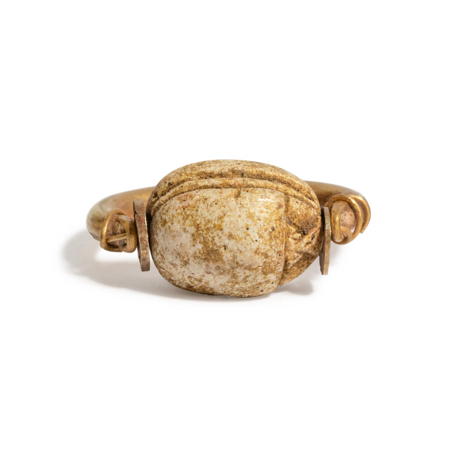 An Egyptian Gold and Steatite Scarab Swivel Ring
