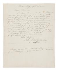 AUDUBON, John James (1785-1851). Autograph letter signed ("John J. Audubon") to Edinburgh bookseller Alexander Hill. London, 17 July 1830. One page, 4to (252 x 202 mm), with integral leaf addressed in holograph. Mailing folds, a few minor spots, remnants of mounting strip on integral address leaf.