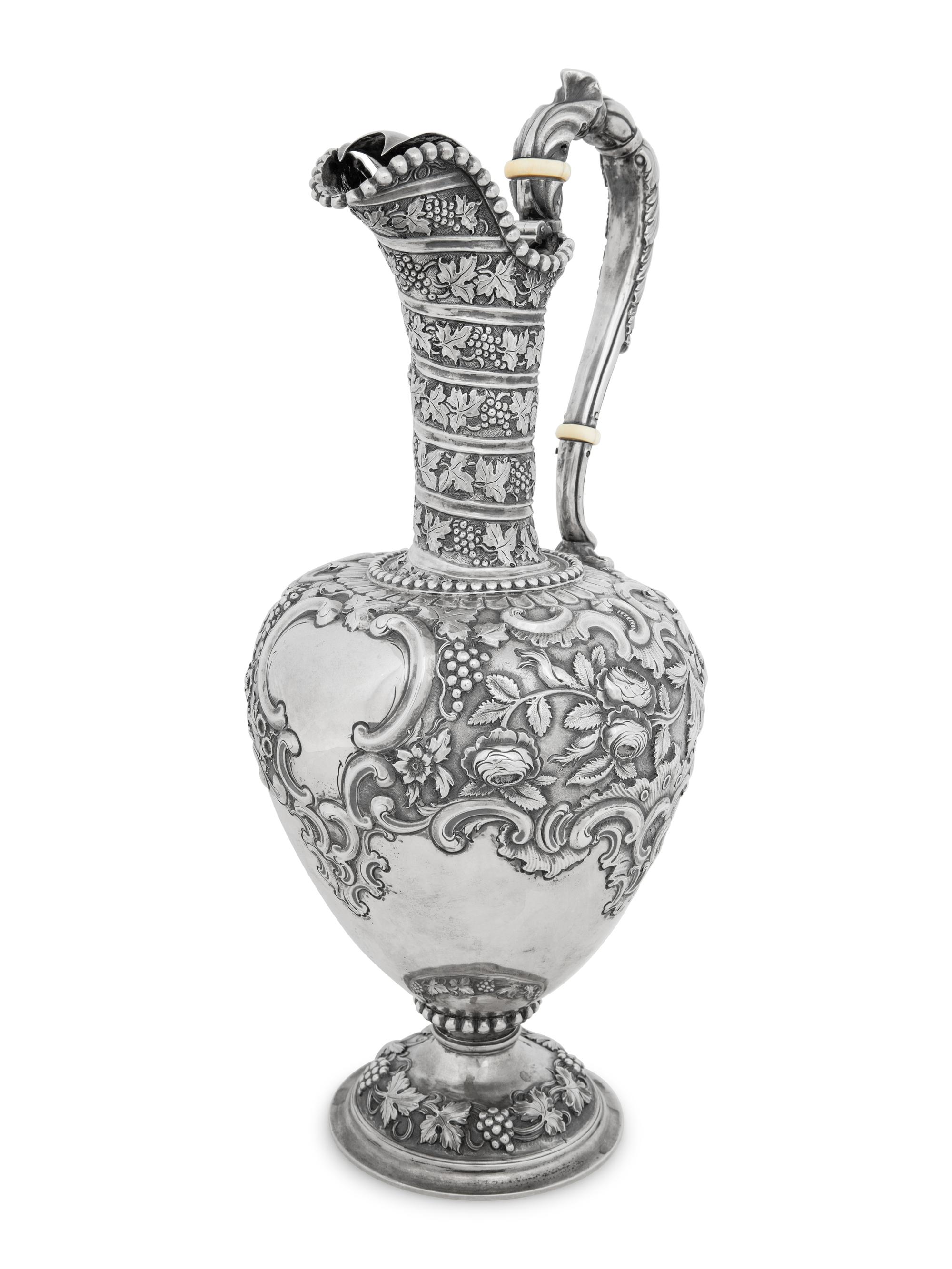 A Scottish Victorian Silver Repousse Ewer