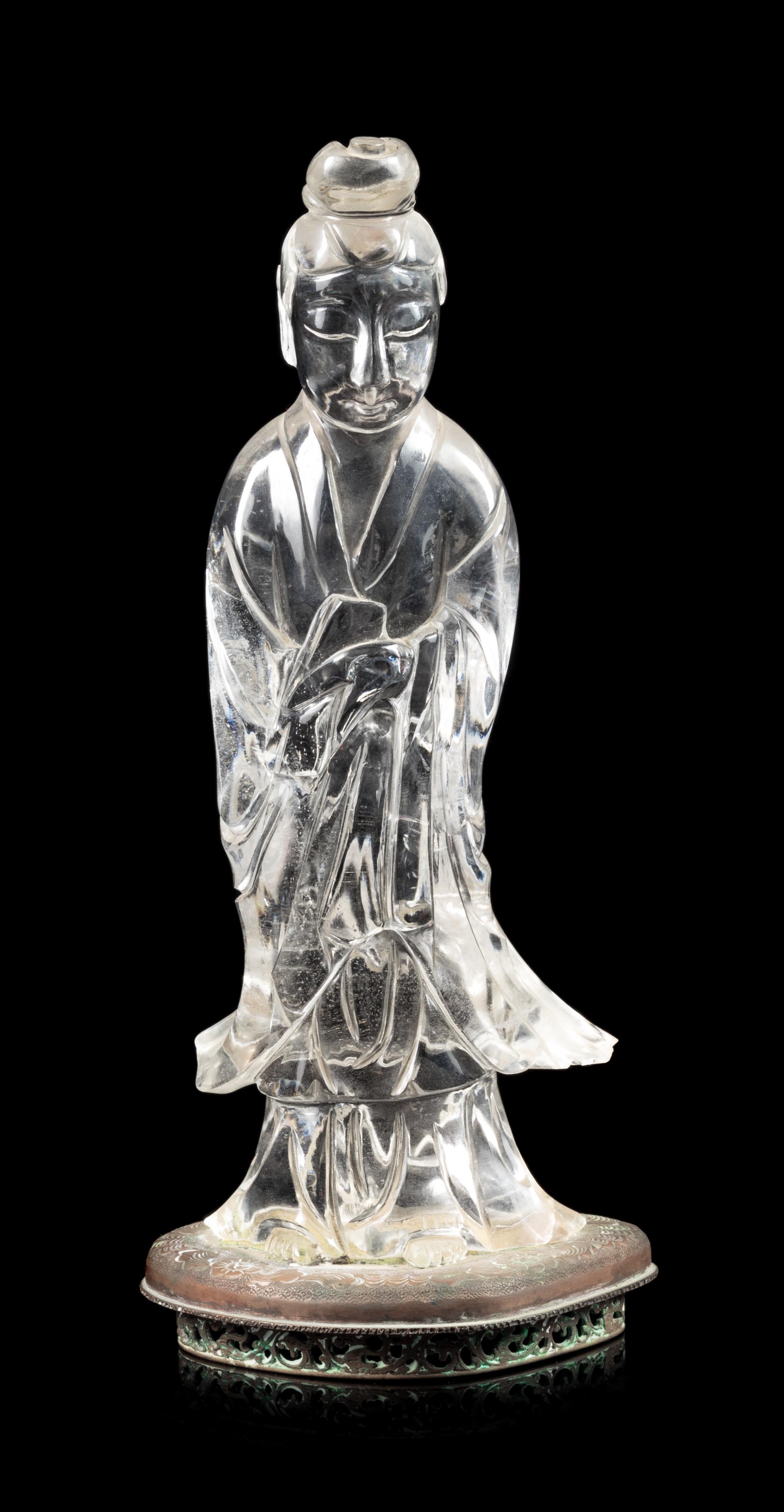 A Carved Rock Crystal Figure of Standing Guanyin Height 10 1/4 inches. — EARLY 20TH CENTURY