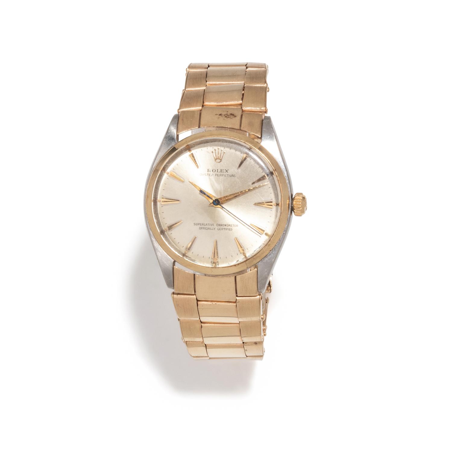 ROLEX, REF. 1002 STAINLESS STEEL AND YELLOW GOLD 'OYSTER PERPETUAL' WATCH