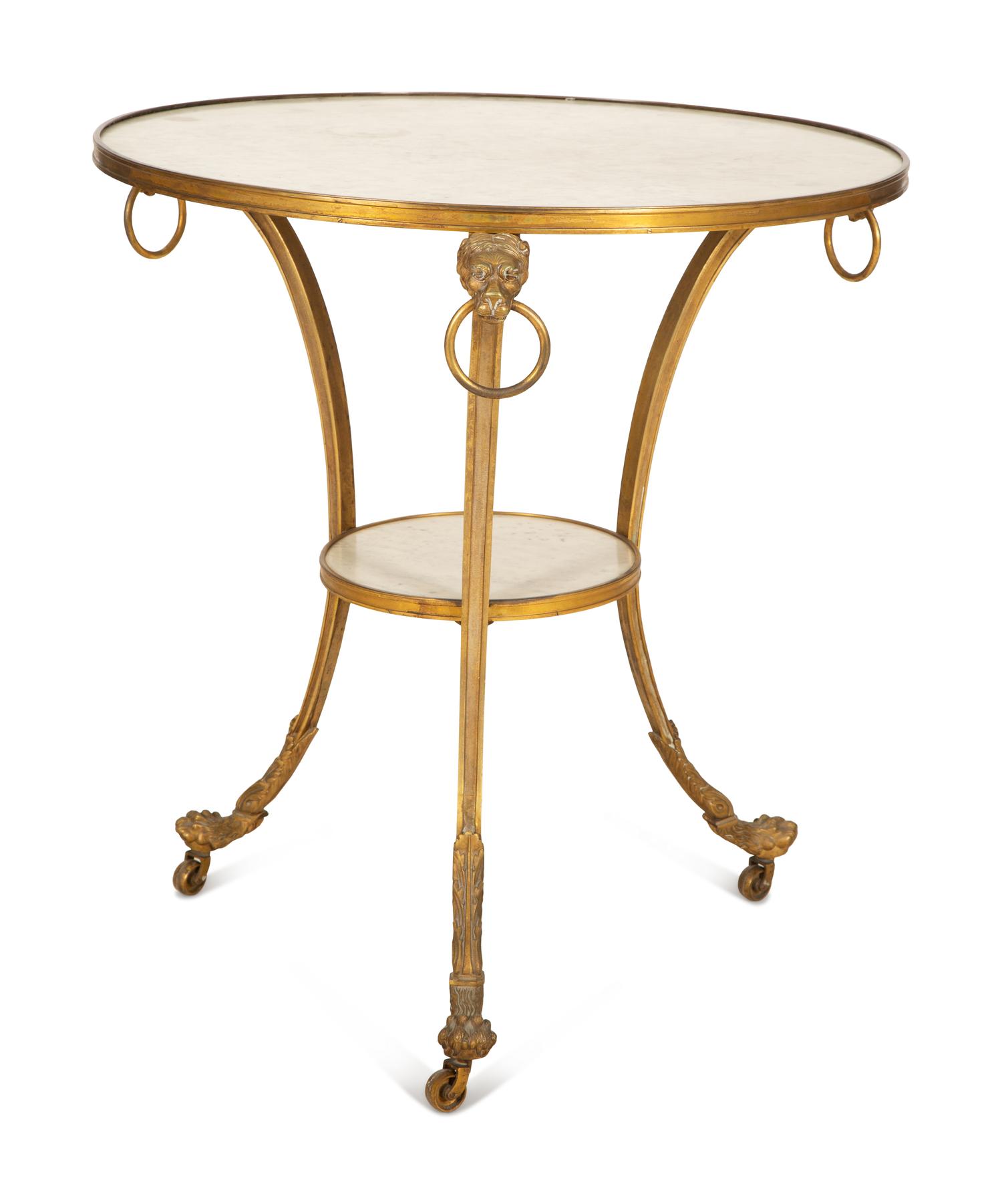 A French Empire Style Gilt Metal and Marble Top Gueridon Table — 20th Century