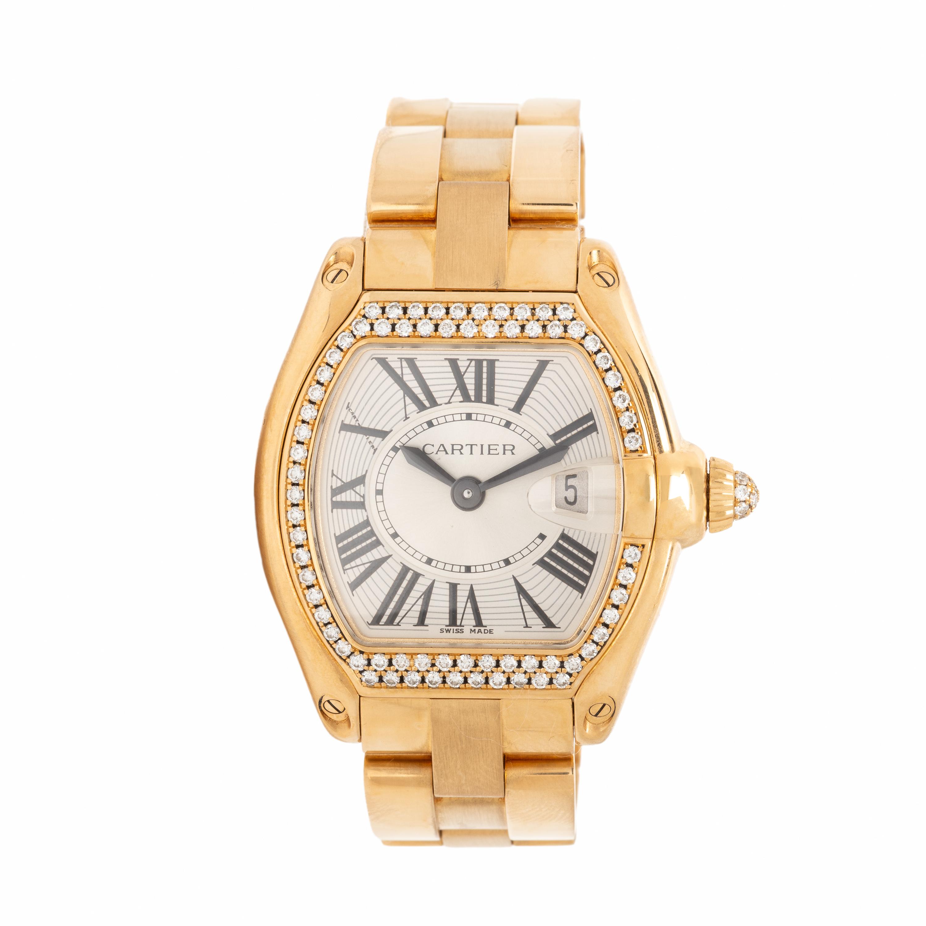 Cartier, Ref. 2676, 18K Yellow Gold 'Roadster' Date Watch with Diamond Bezel and Crown