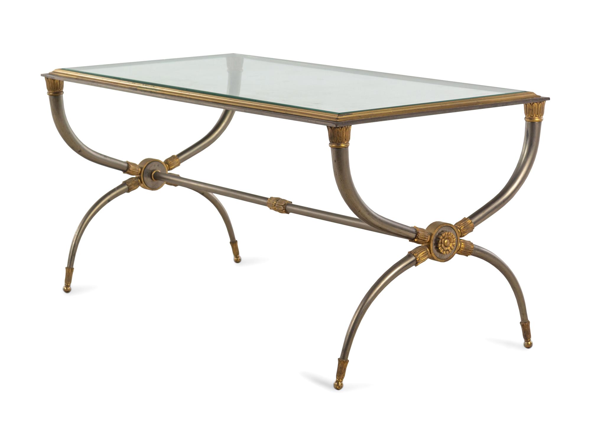 A French Steel and Brass Low Table in the Style of Maison Jansen