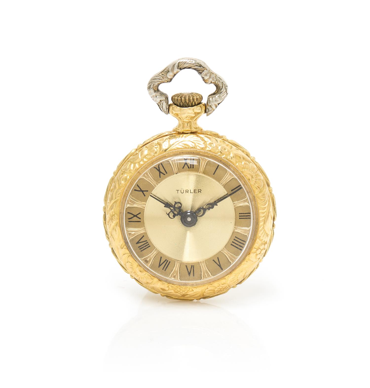 An 18 Karat Yellow Gold Open Face Pocket Watch, Turler, Circa 1966, 9.60 dwts.