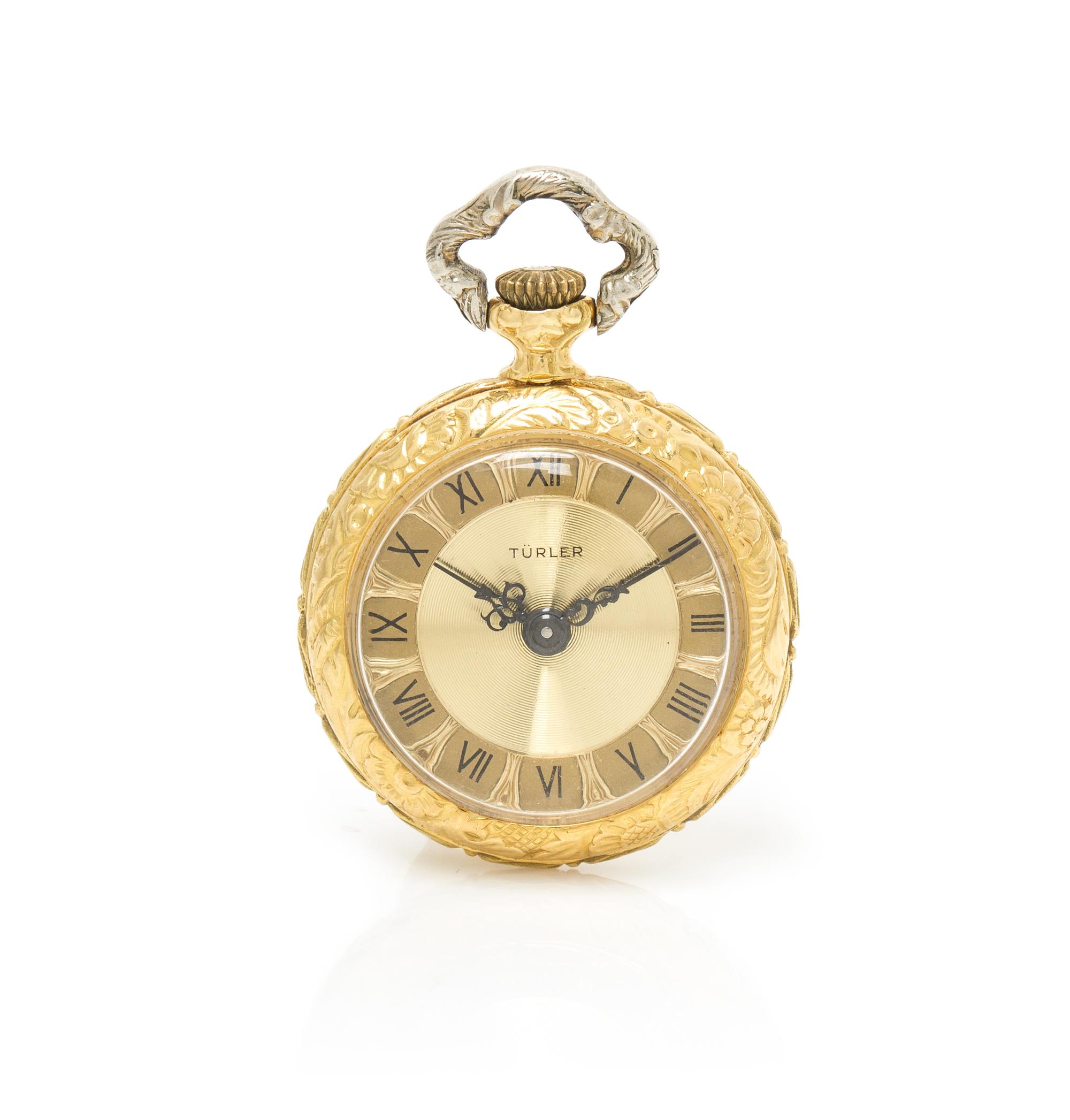 An 18 Karat Yellow Gold Open Face Pocket Watch, Turler, Circa 1966, 9.60 dwts.